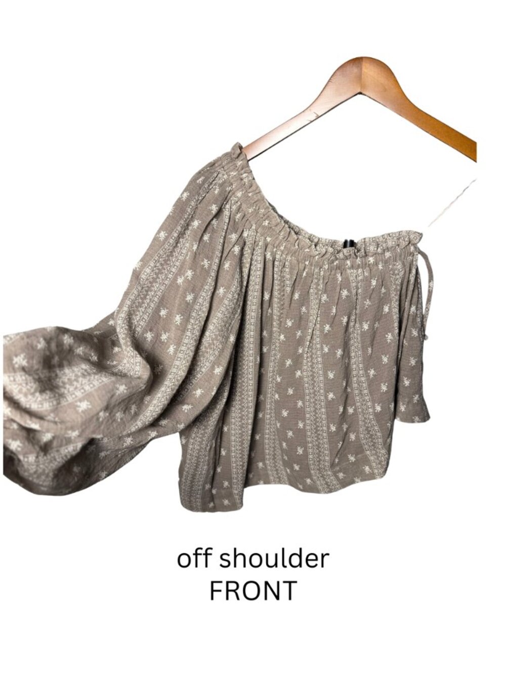 Olivaceous Brown Boho Print One-Shoulder Balloon Sleeve Blouse Small